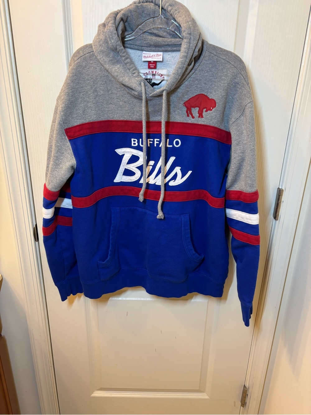 Mitchell & Ness Buffalo Bills NFL Throwback Colorblock Hoodie Gray Blue Red L